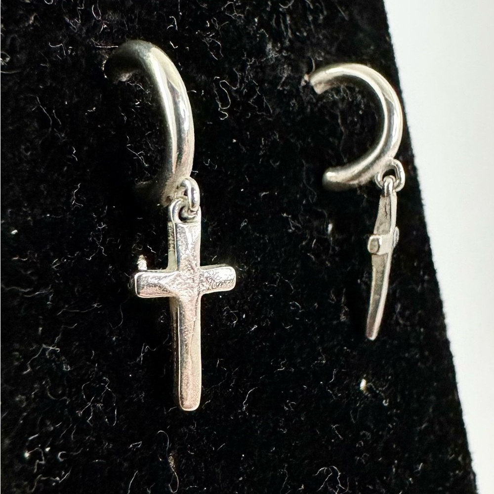 JAMES AVERY Sterling Silver Horizon Hammer Cross Hoop Drop Huggie Stud Earrings